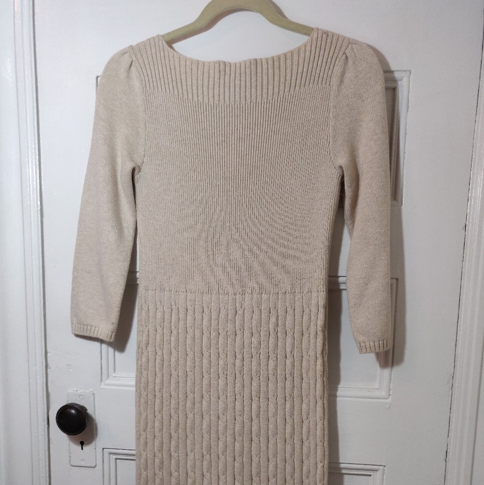 Vintage Ralph Lauren Dress Knit Ivory Sz 10 Midi - Sleeve 3/4 Gorgeous!